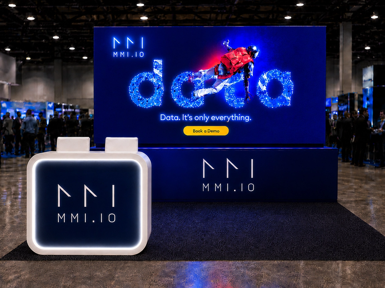 10x6 tabletop LED booth with LED video display, branded counter, and compact trade show layout